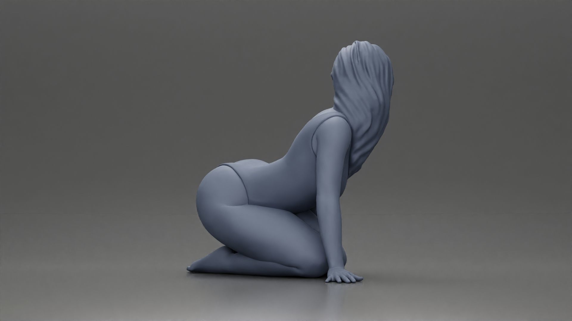 Woman in One-Piece Bikini in a Kneeling Pin-Up Pose on the Beach 3D print model_9