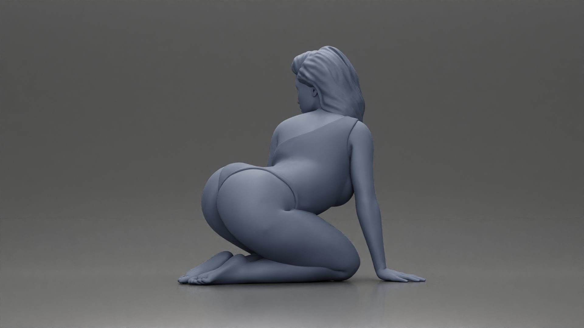 Woman in One-Piece Bikini in a Kneeling Pin-Up Pose on the Beach 3D print model_10