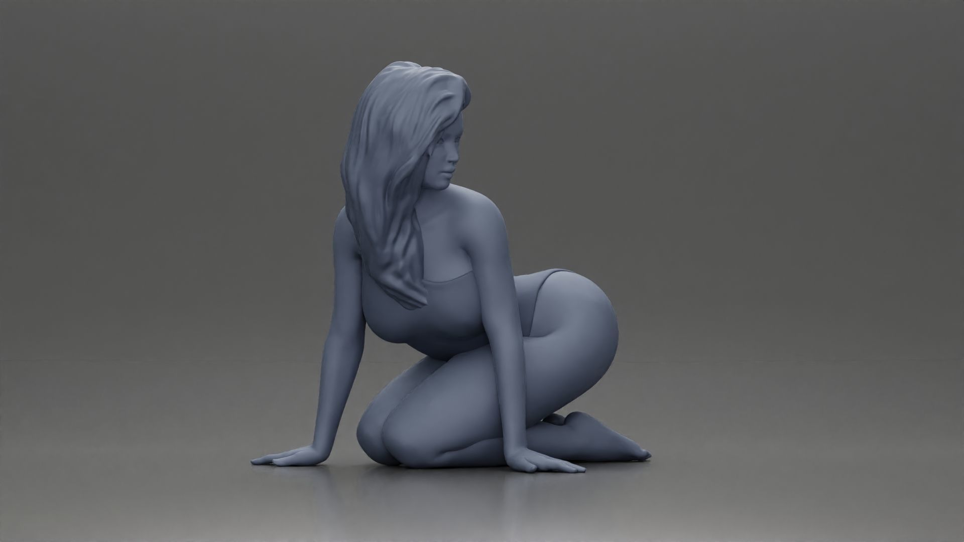Woman in One-Piece Bikini in a Kneeling Pin-Up Pose on the Beach 3D print model_7