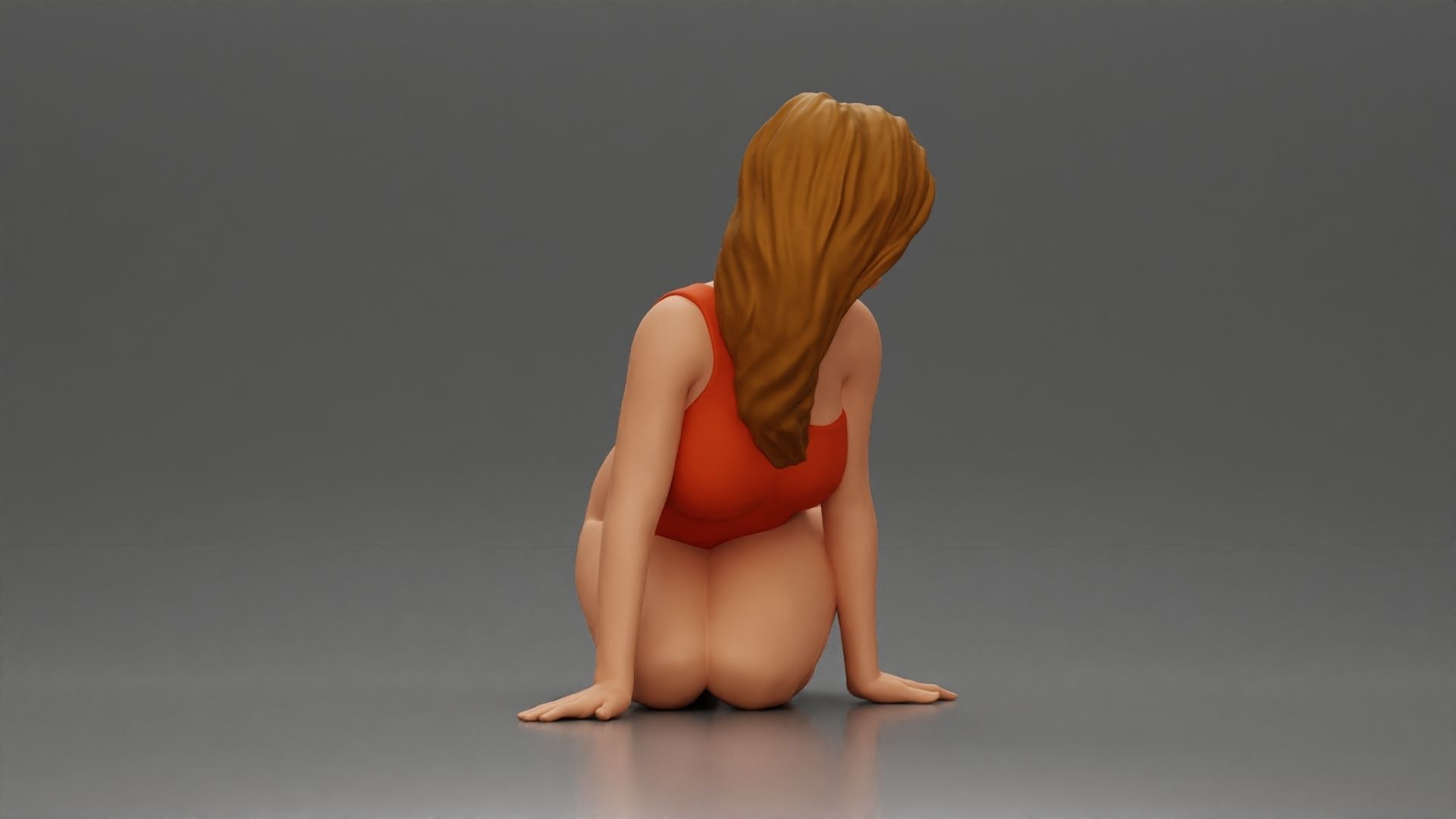 Woman in One-Piece Bikini in a Kneeling Pin-Up Pose on the Beach 3D print model_2