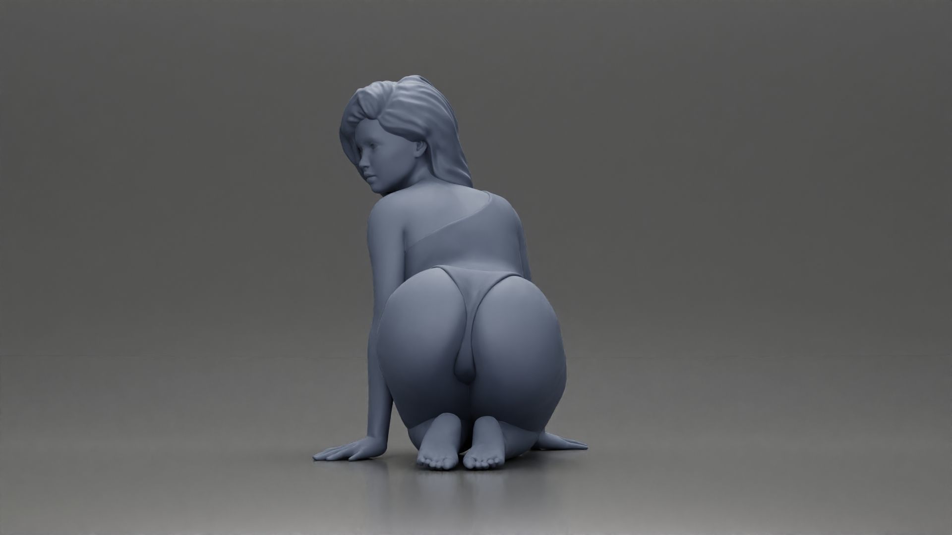 Woman in One-Piece Bikini in a Kneeling Pin-Up Pose on the Beach 3D print model_11