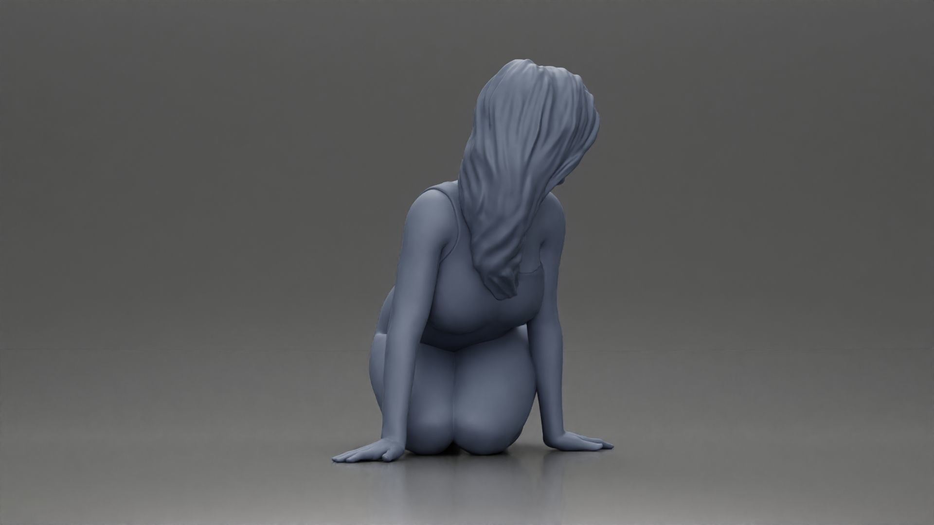 Woman in One-Piece Bikini in a Kneeling Pin-Up Pose on the Beach 3D print model_8