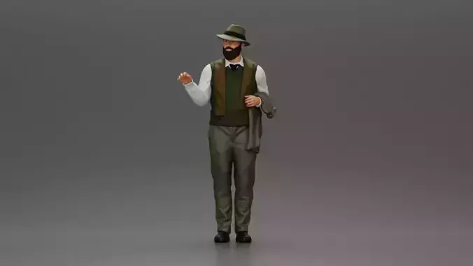 Stylish Man in a Hat slipover and Scarf Holding a Suit