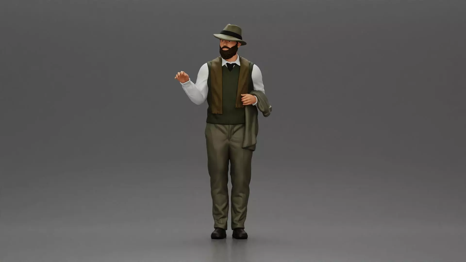 Stylish Man in a Hat slipover and Scarf Holding a Suit 3D print model