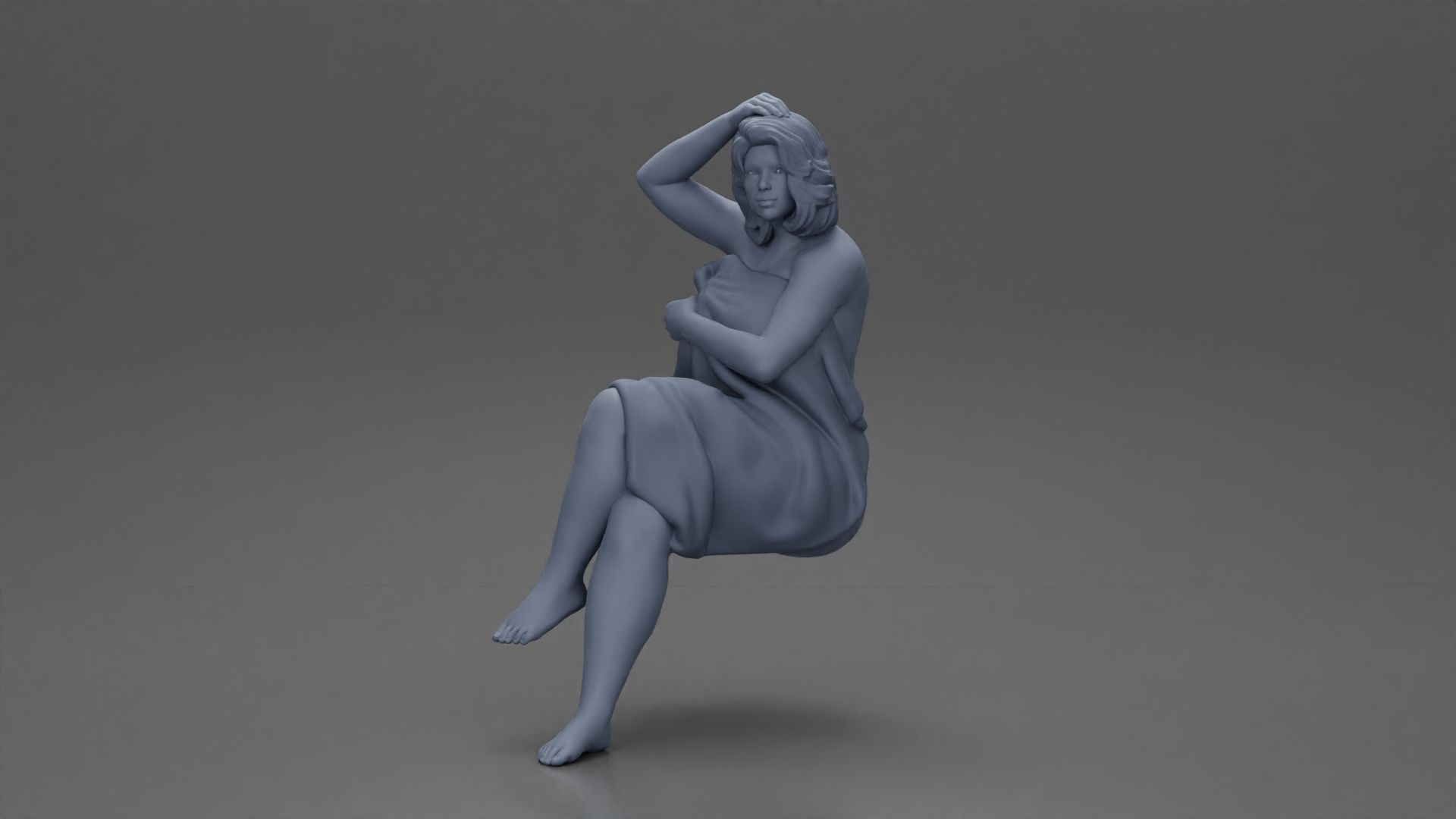 fat girl sitting after a shower wrapped in a towel 3D print model_6