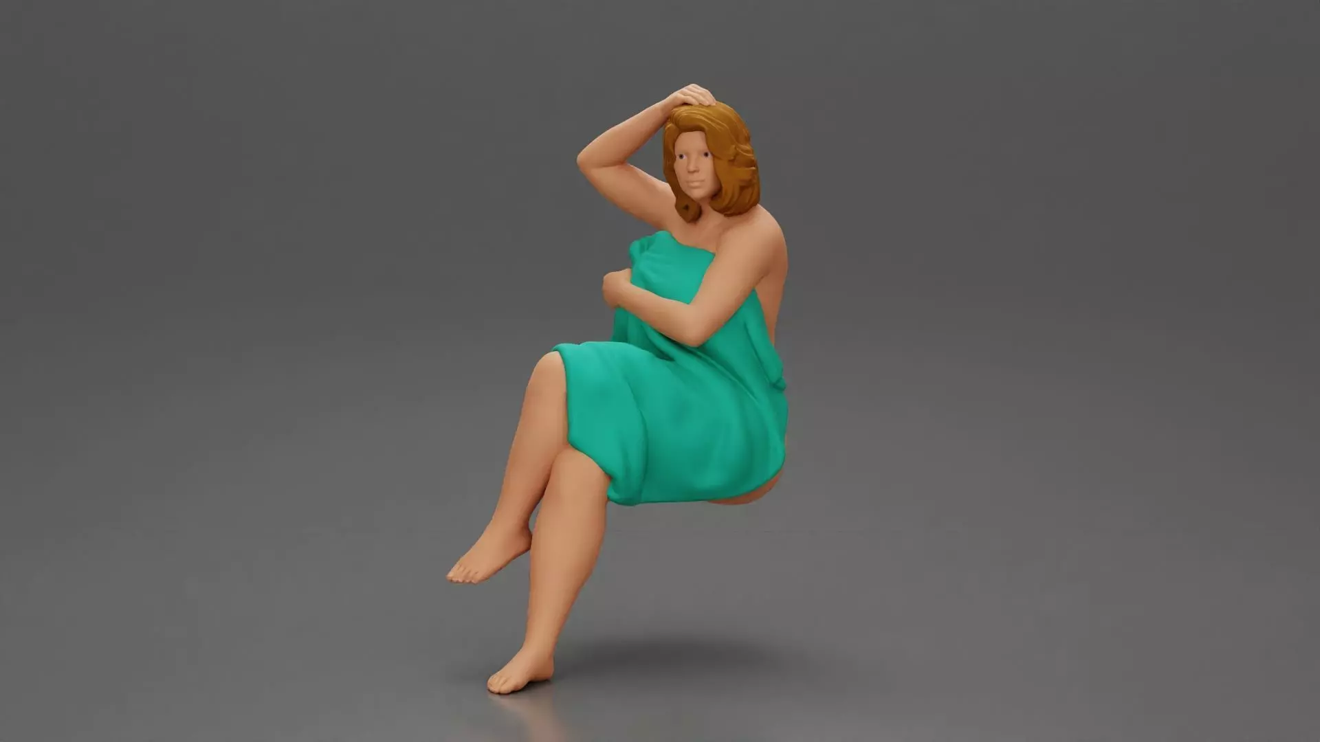fat girl sitting after a shower wrapped in a towel 3D print model_0