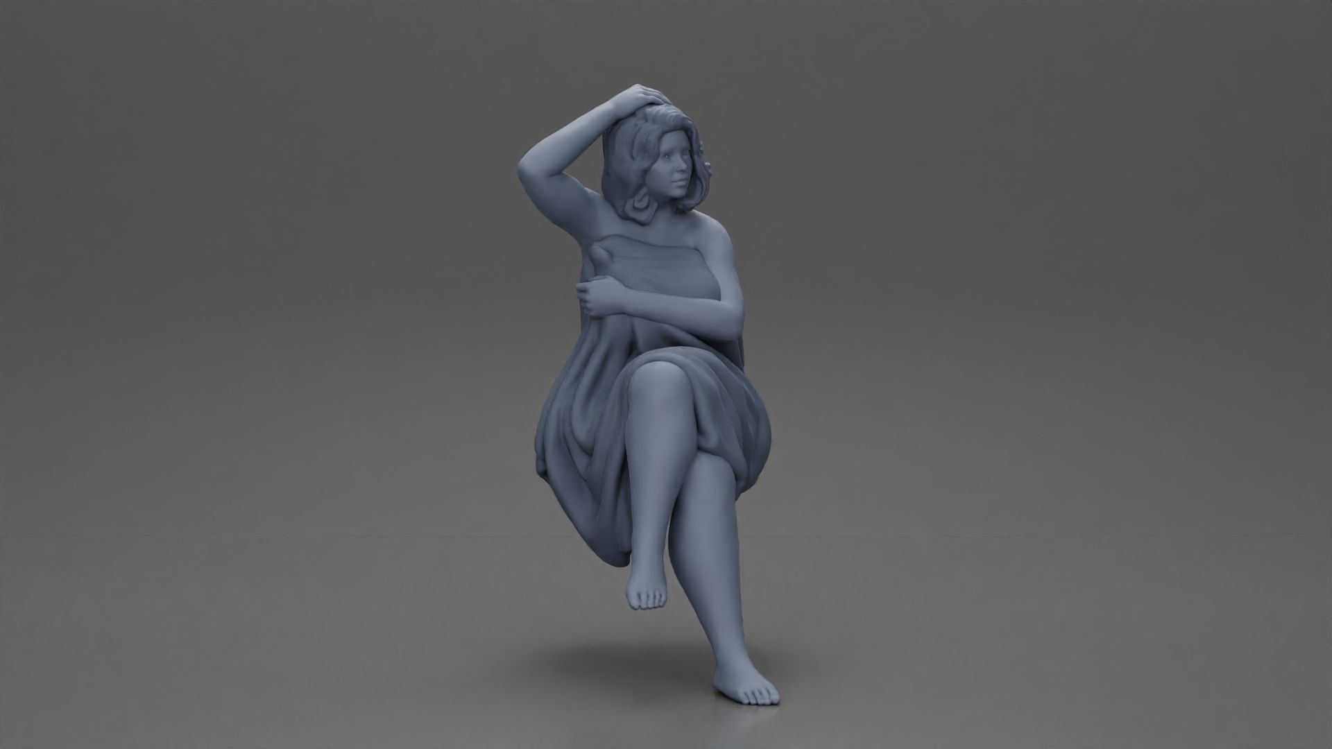 fat girl sitting after a shower wrapped in a towel 3D print model_7