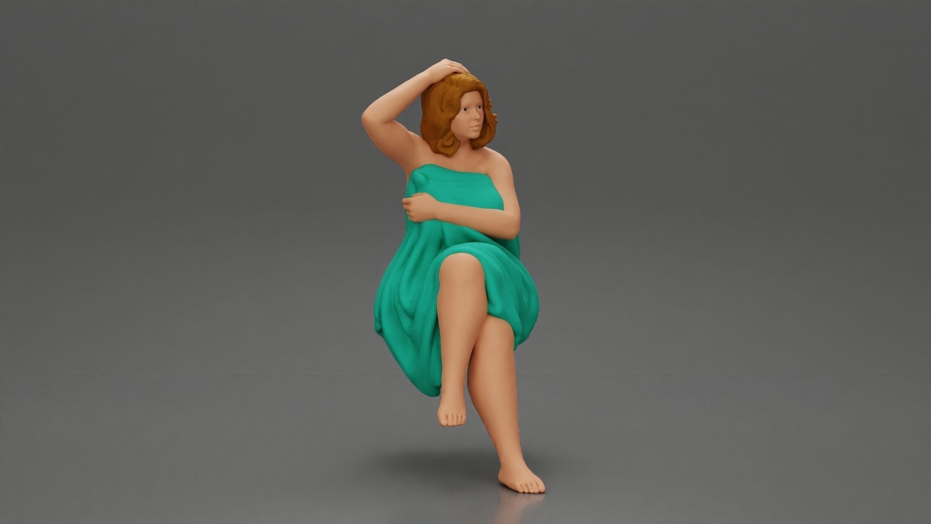 fat girl sitting after a shower wrapped in a towel 3D print model_1