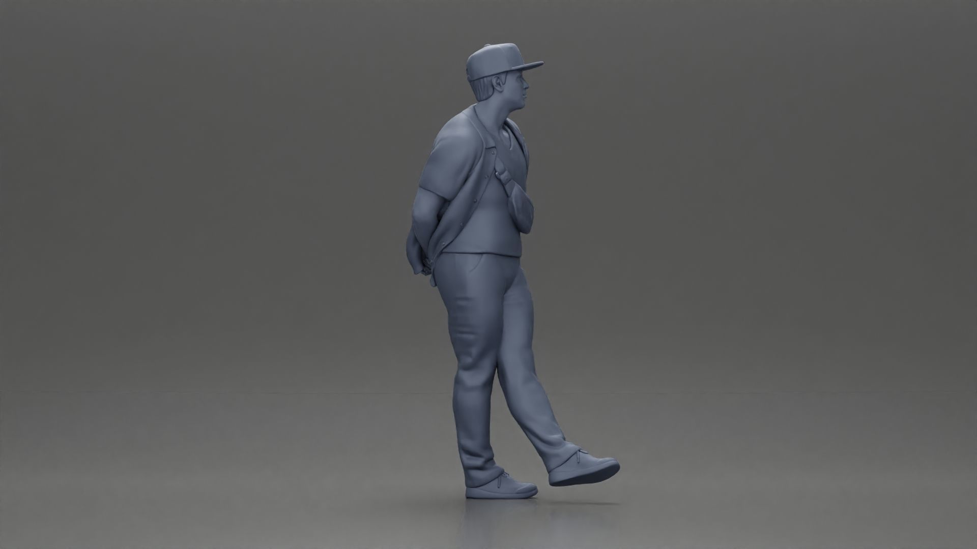 skater leaning against wall wearing cap open shirt banana bag 3D print model_20