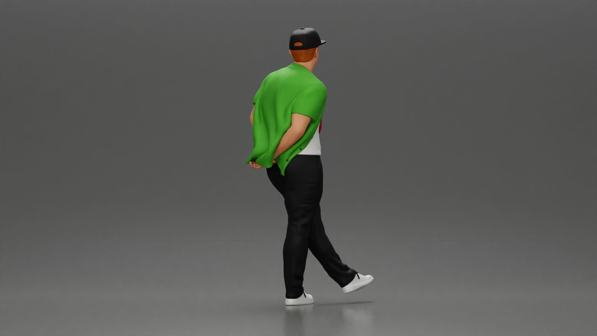 skater leaning against wall wearing cap open shirt banana bag 3D print model_15