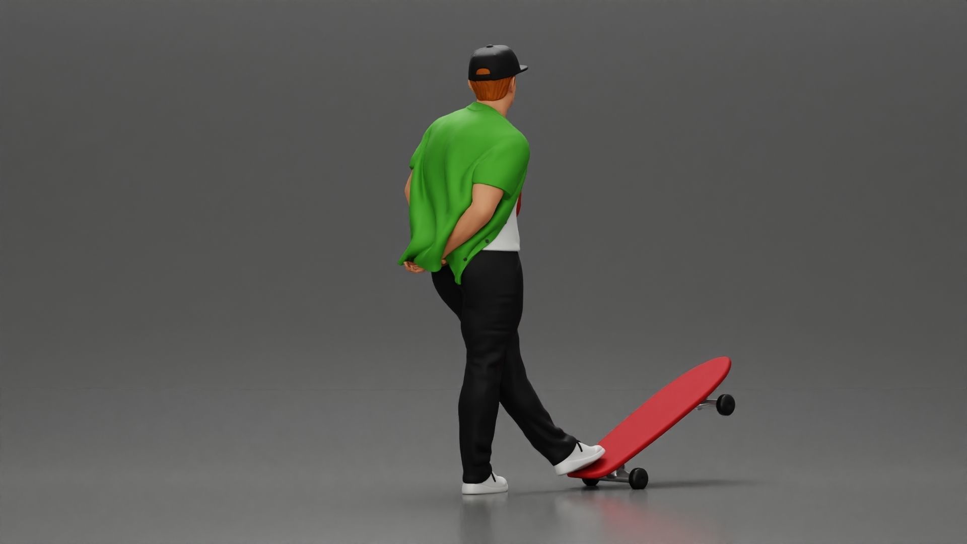 skater leaning against wall wearing cap open shirt banana bag 3D print model_4