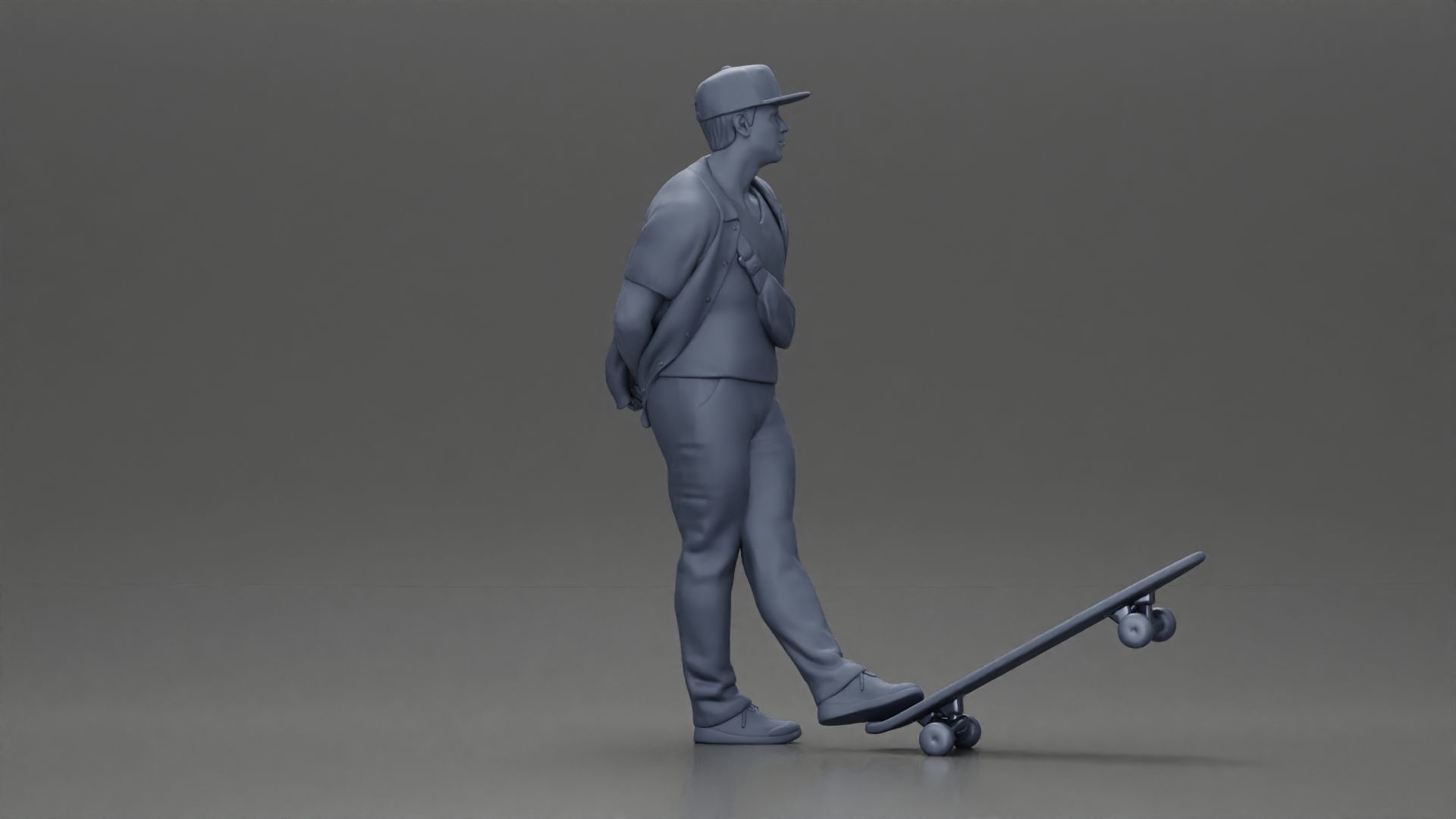 skater leaning against wall wearing cap open shirt banana bag 3D print model_9