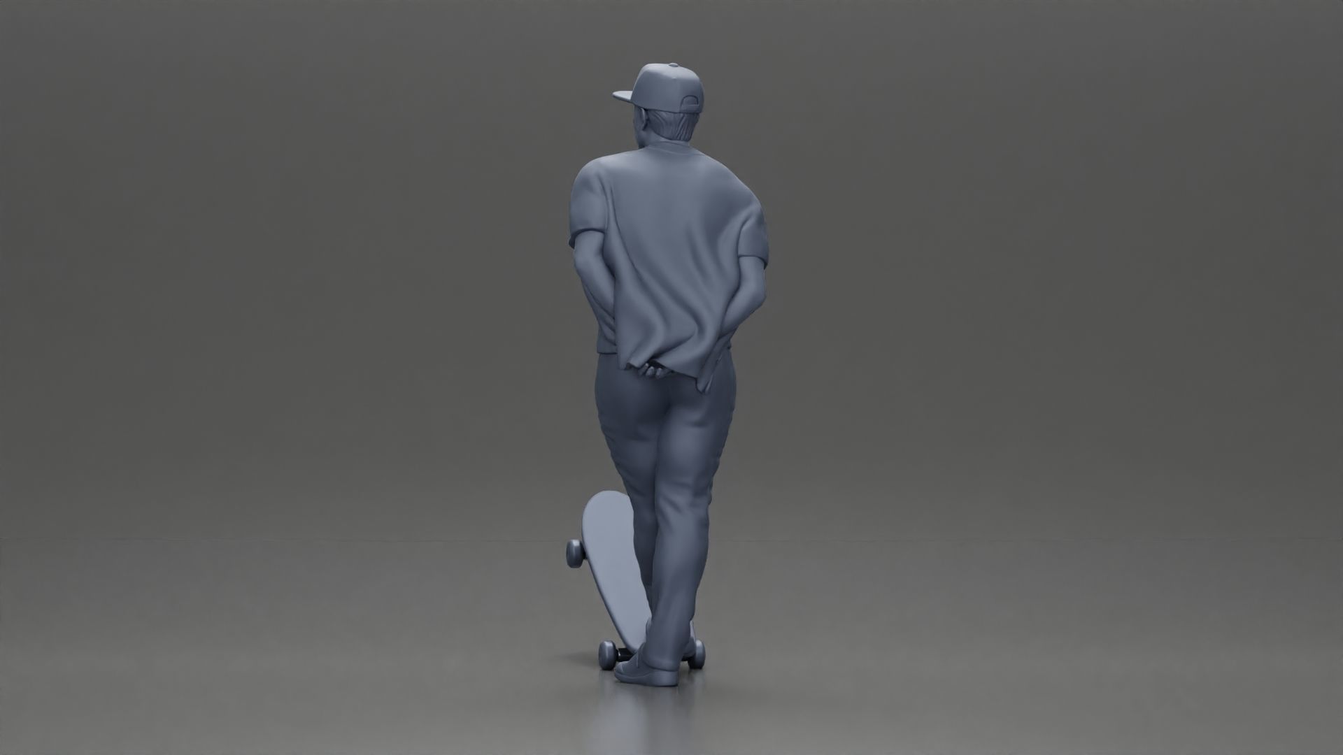 skater leaning against wall wearing cap open shirt banana bag 3D print model_11