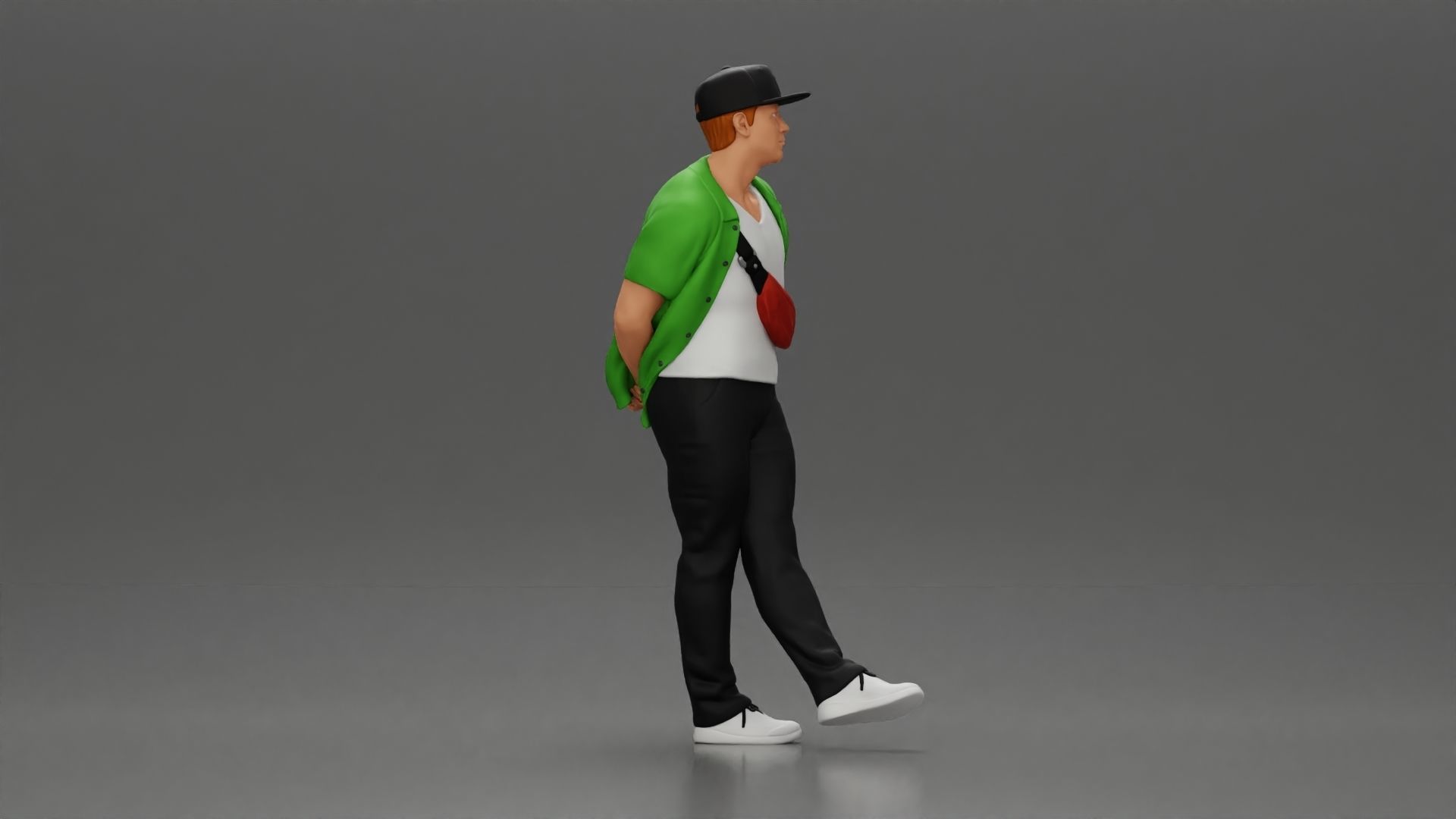 skater leaning against wall wearing cap open shirt banana bag 3D print model_14