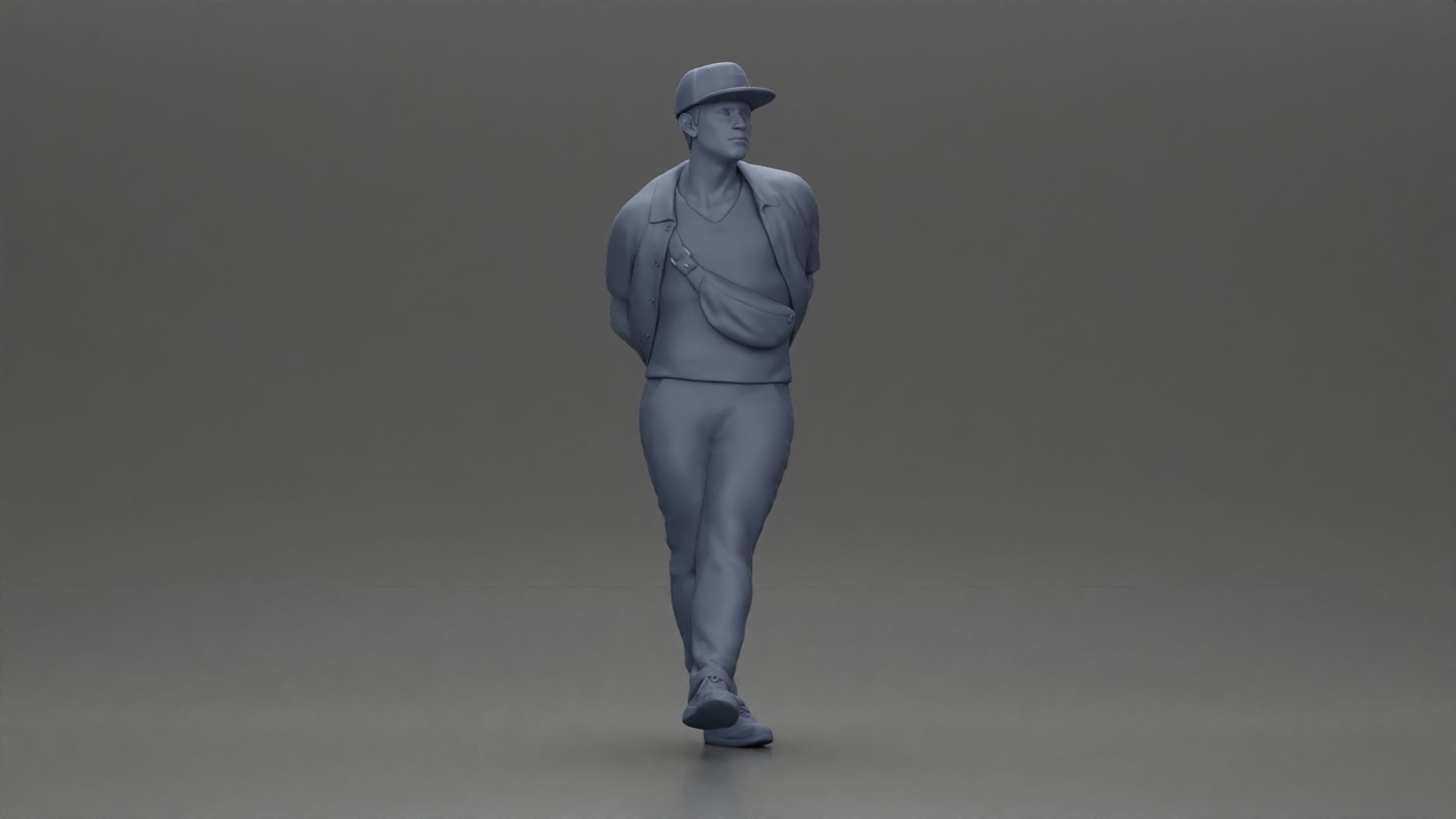 skater leaning against wall wearing cap open shirt banana bag 3D print model_19