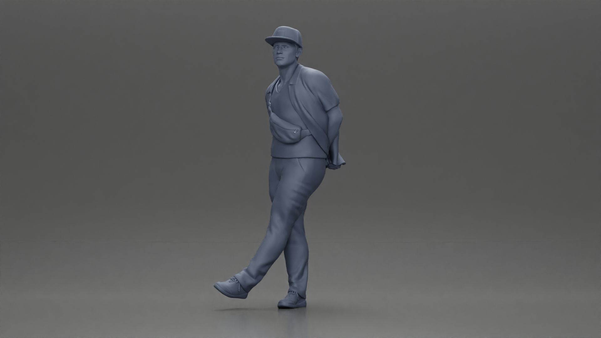 skater leaning against wall wearing cap open shirt banana bag 3D print model_18