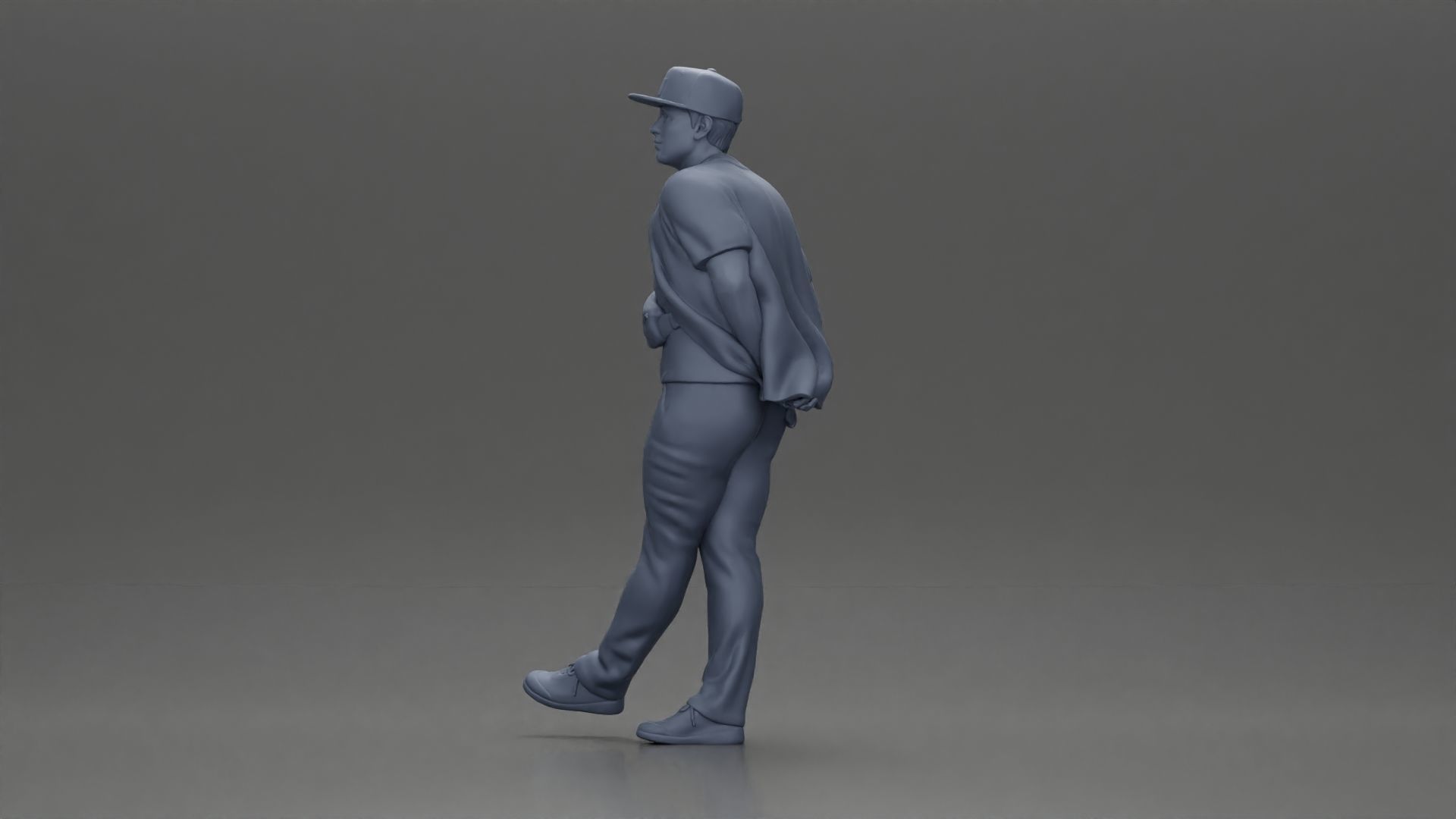 skater leaning against wall wearing cap open shirt banana bag 3D print model_23