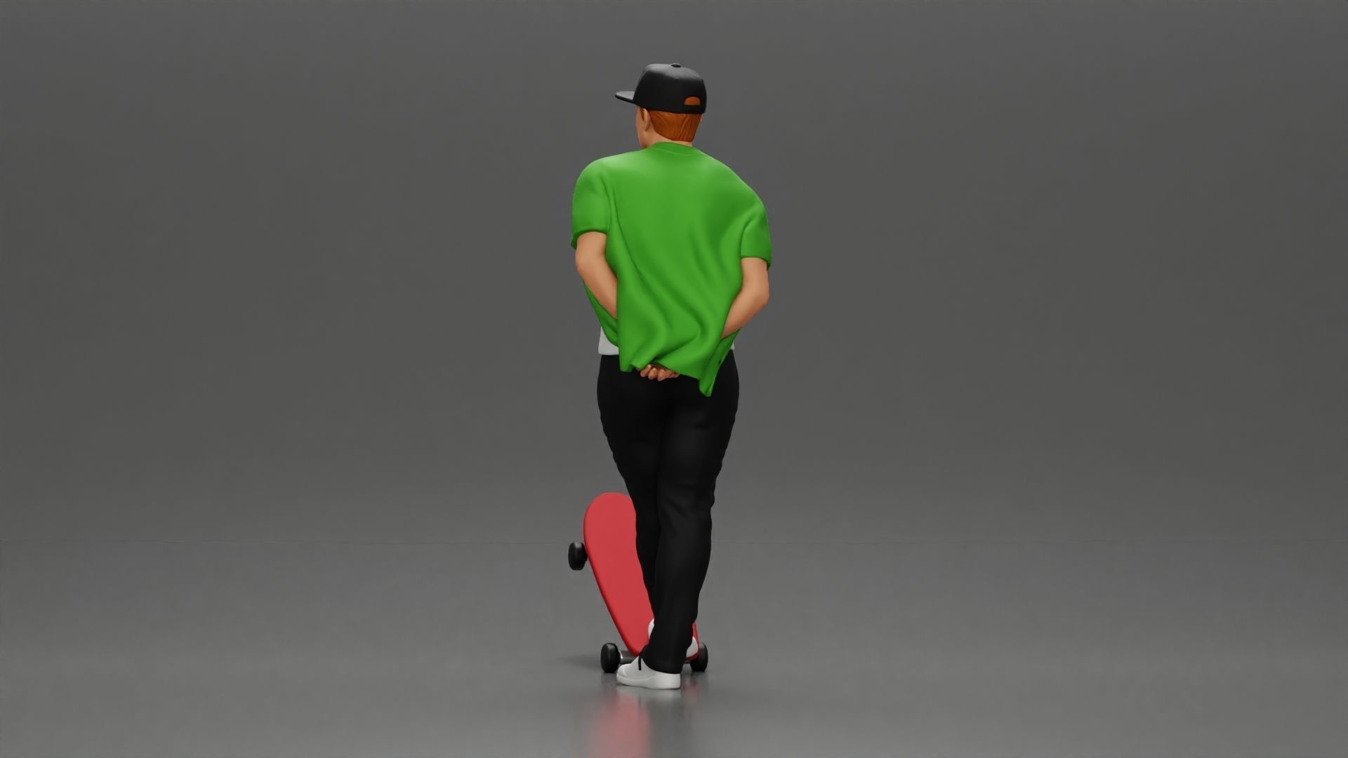 skater leaning against wall wearing cap open shirt banana bag 3D print model_5