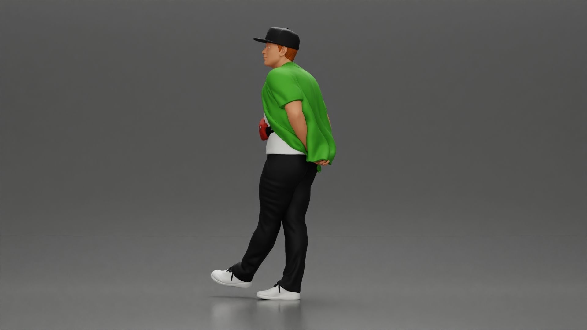 skater leaning against wall wearing cap open shirt banana bag 3D print model_17