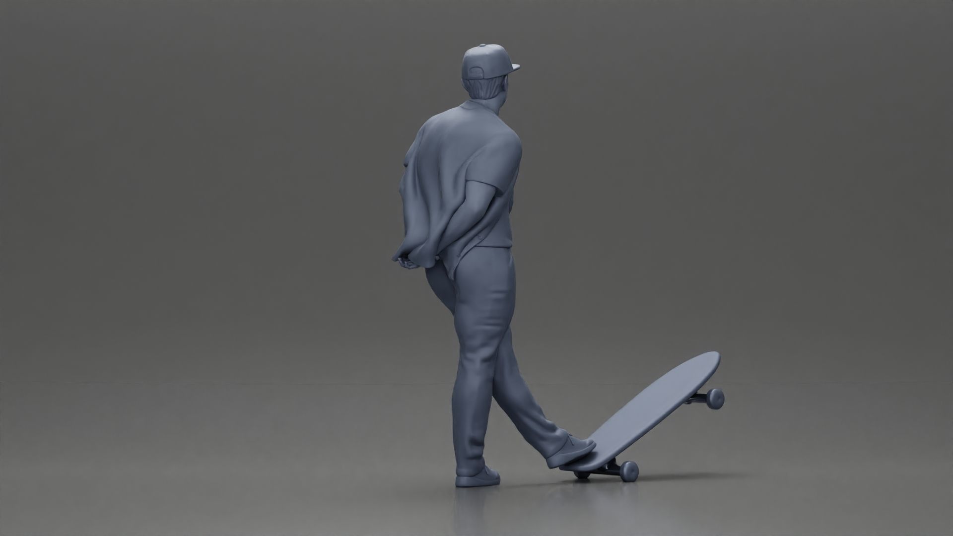 skater leaning against wall wearing cap open shirt banana bag 3D print model_10