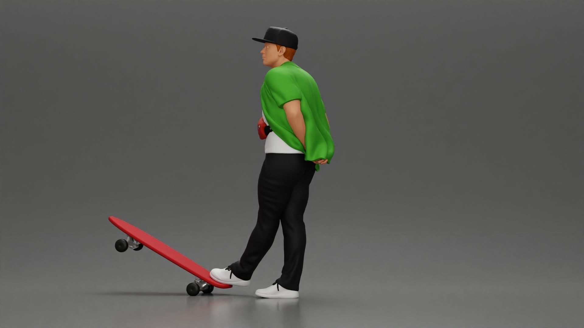 skater leaning against wall wearing cap open shirt banana bag 3D print model_6