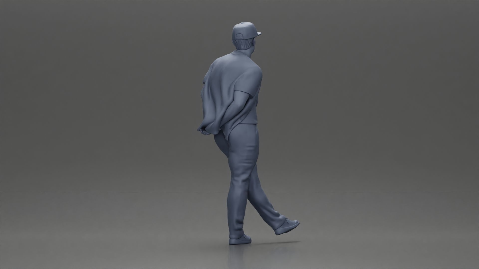 skater leaning against wall wearing cap open shirt banana bag 3D print model_21