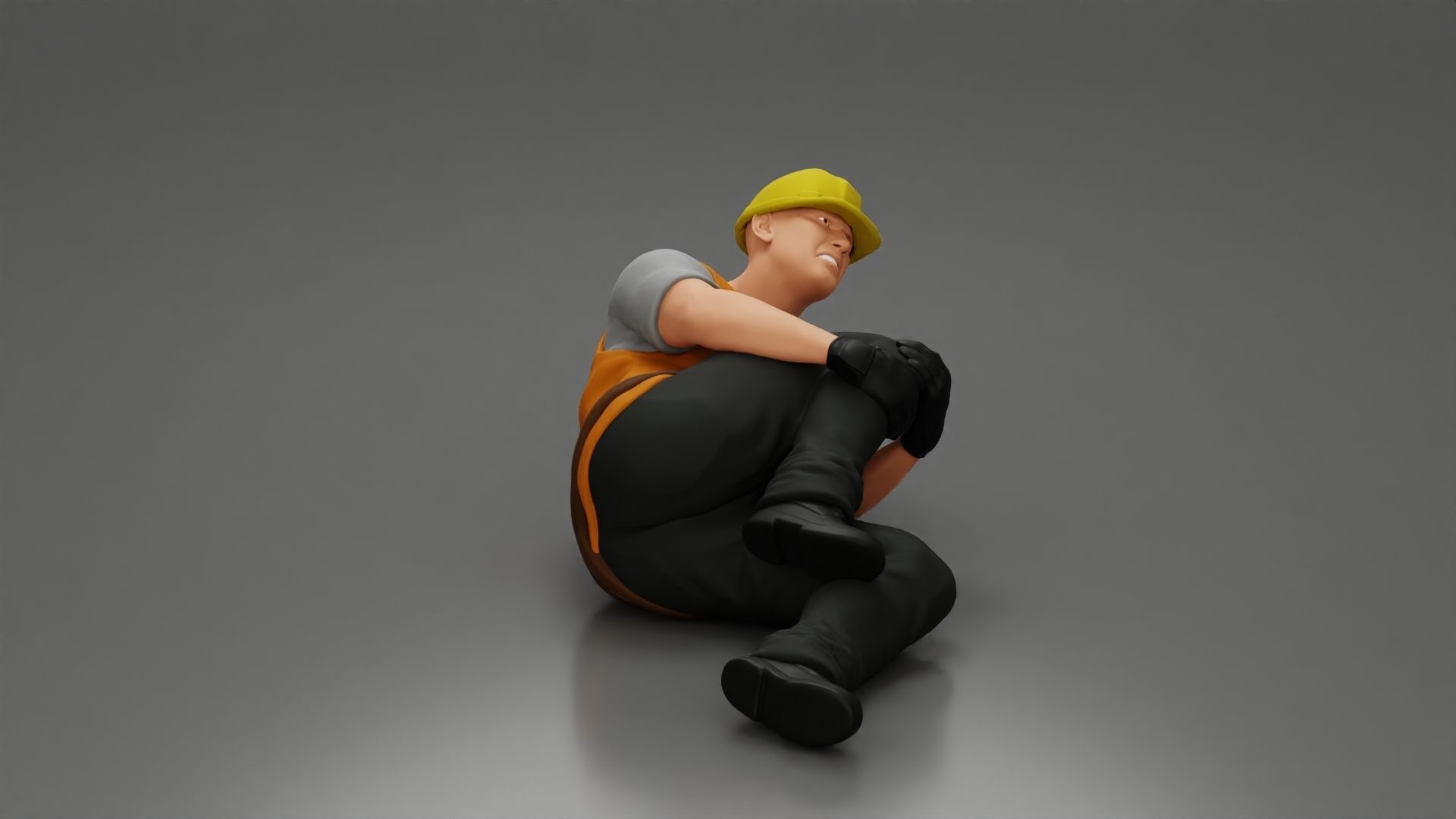 construction worker lying on the floor holding his injured leg 3D print model_1