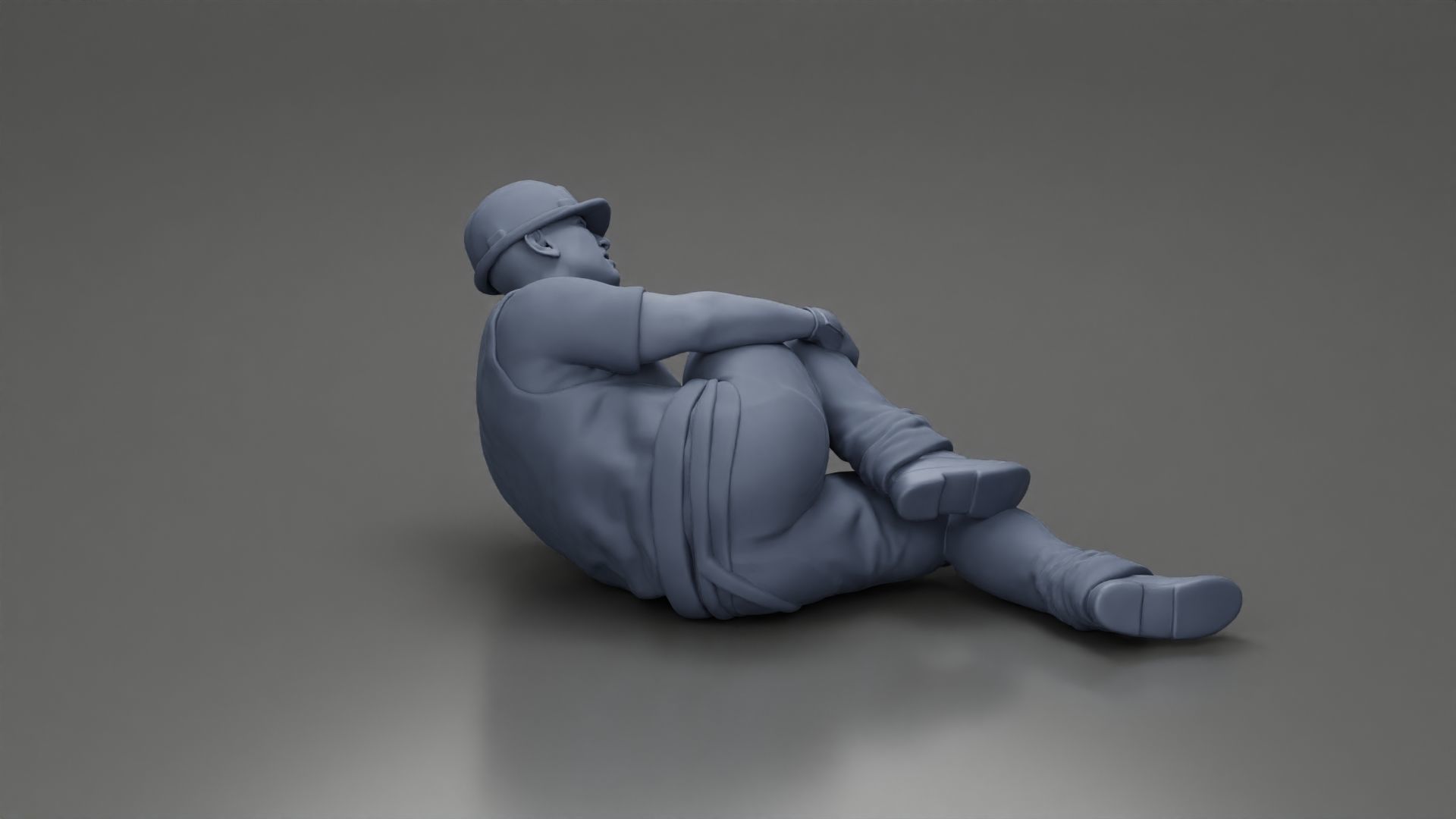 construction worker lying on the floor holding his injured leg 3D print model_8