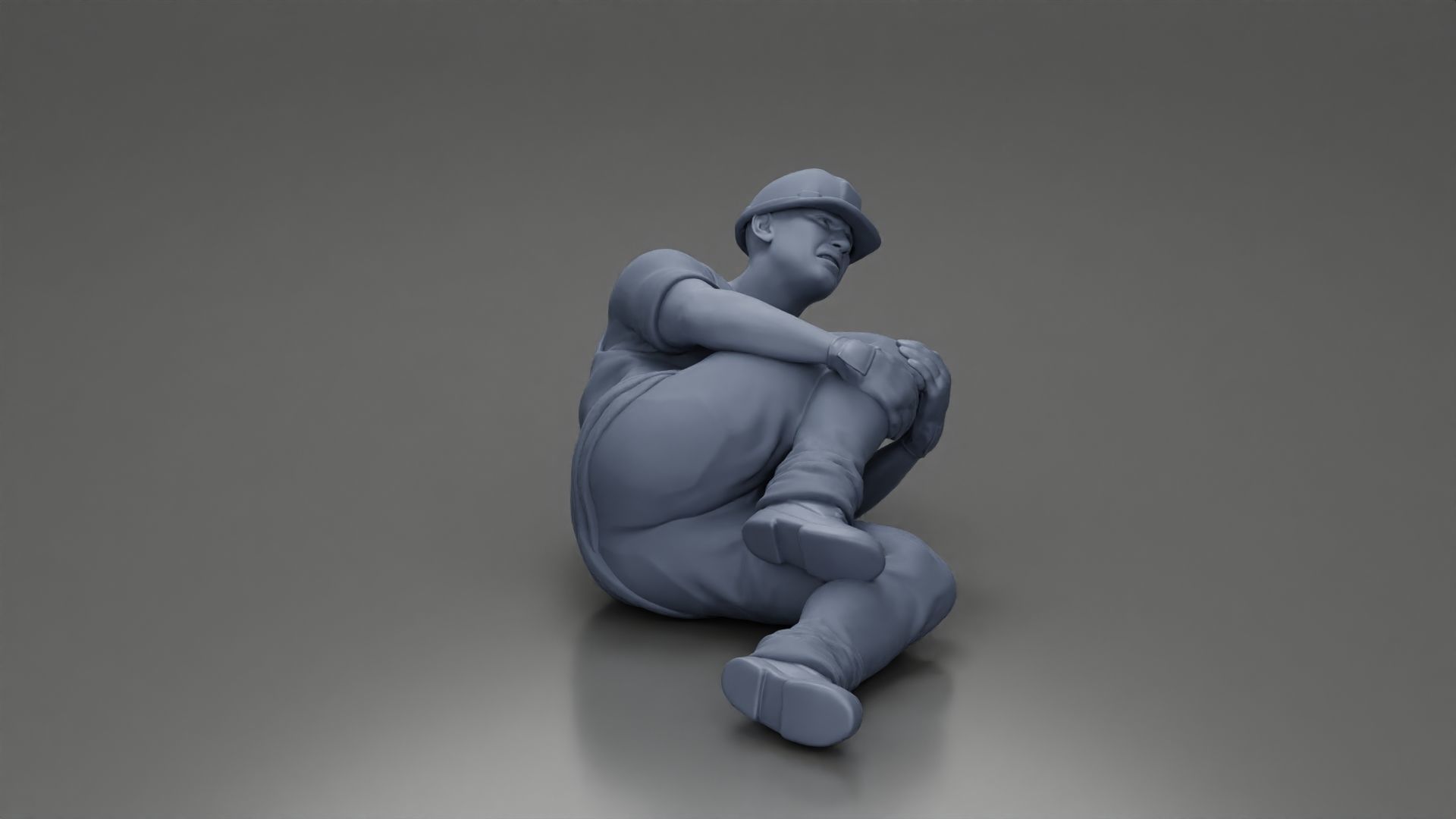 construction worker lying on the floor holding his injured leg 3D print model_7
