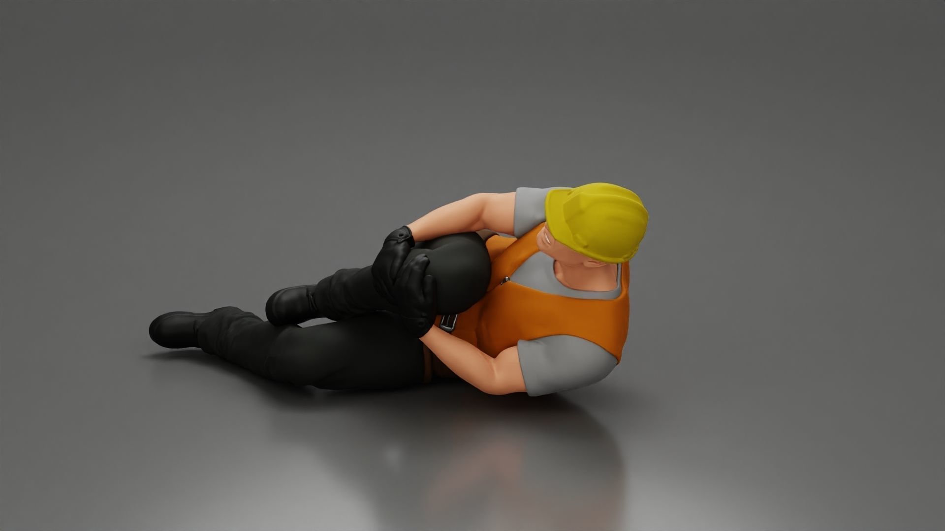 construction worker lying on the floor holding his injured leg 3D print model_5