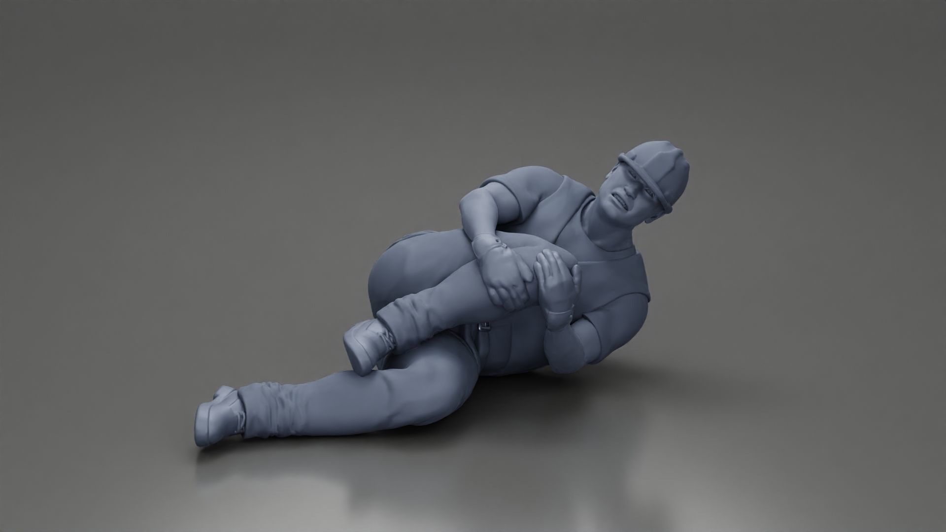 construction worker lying on the floor holding his injured leg 3D print model_6