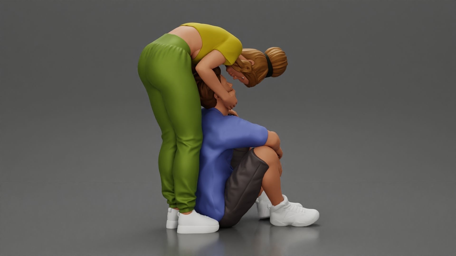 girl standing behind boyfriend touching face while he sits 3D print model_3
