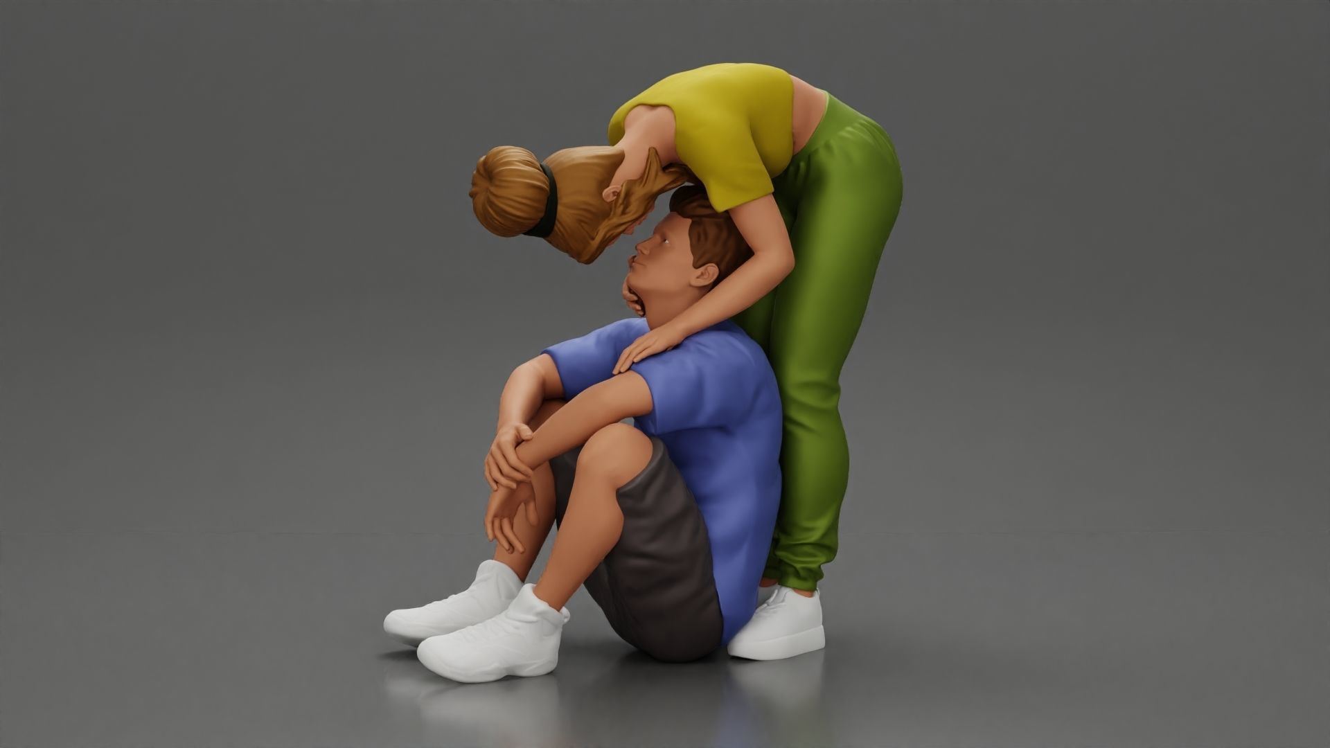 girl standing behind boyfriend touching face while he sits 3D print model_6