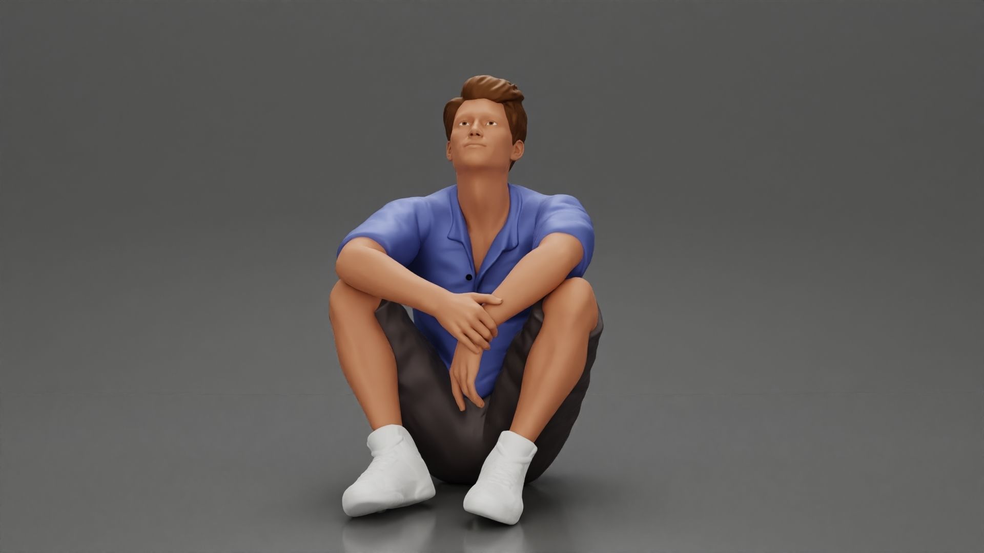 girl standing behind boyfriend touching face while he sits 3D print model_18
