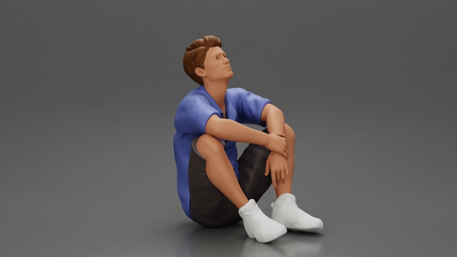 girl standing behind boyfriend touching face while he sits 3D print model_1