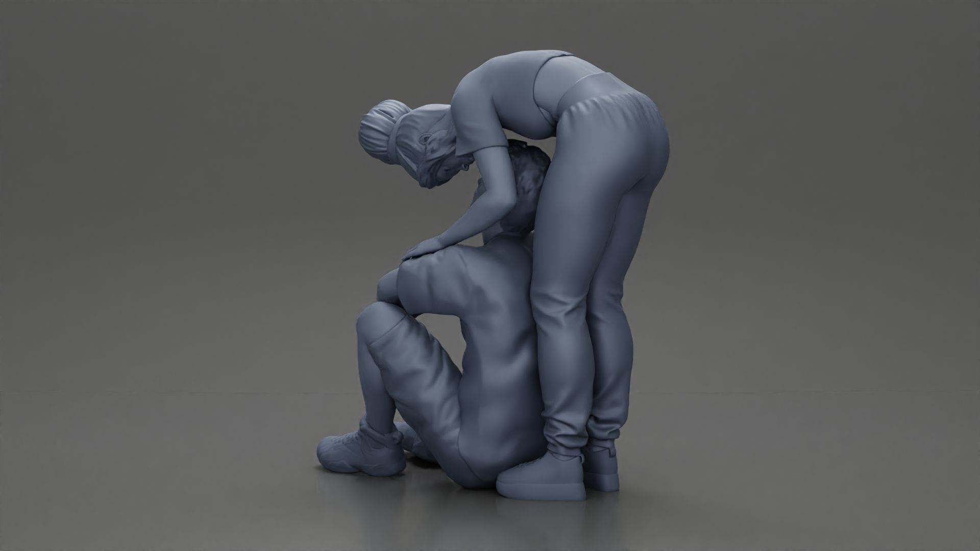 girl standing behind boyfriend touching face while he sits 3D print model_11