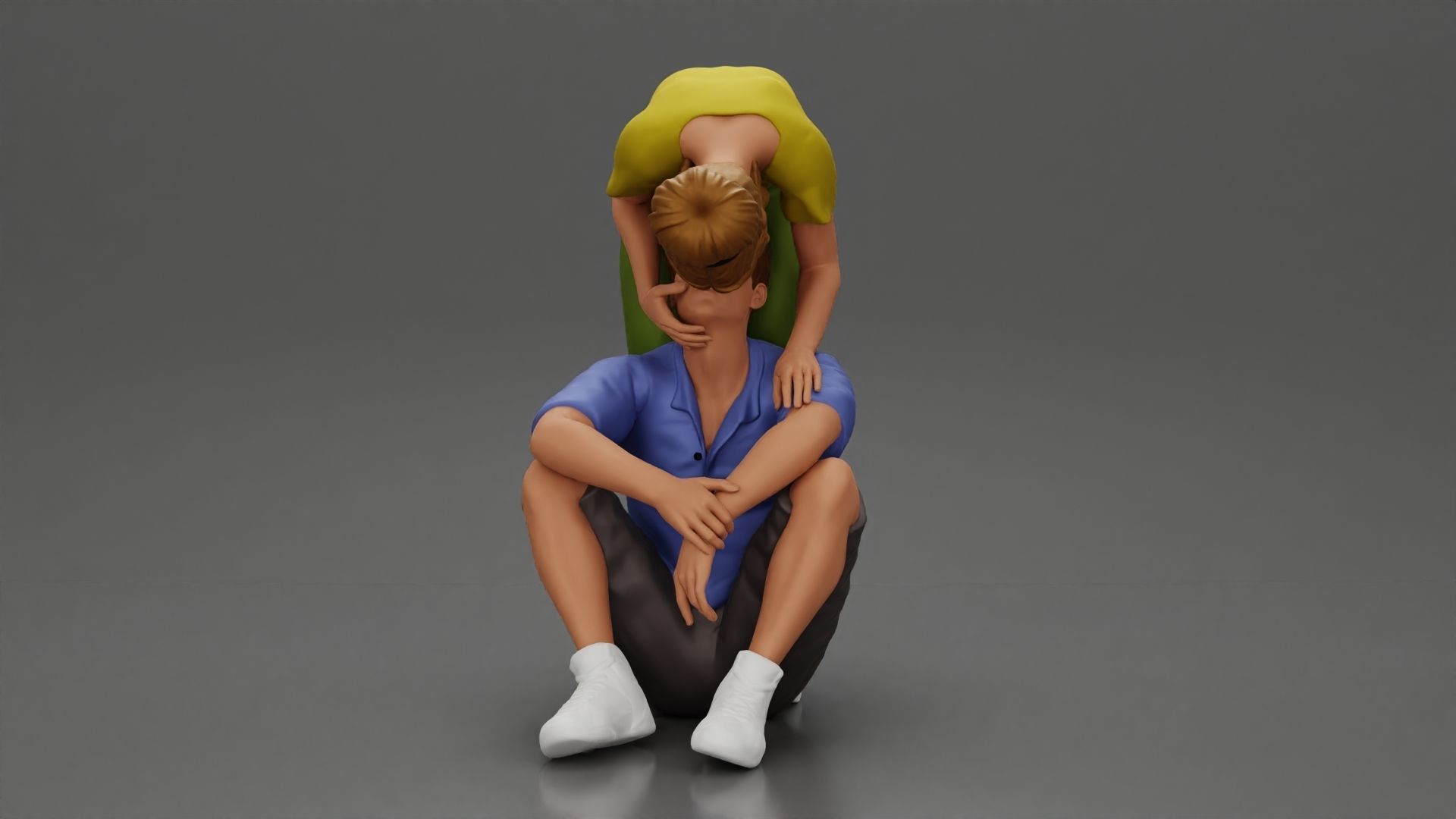 girl standing behind boyfriend touching face while he sits 3D print model_7