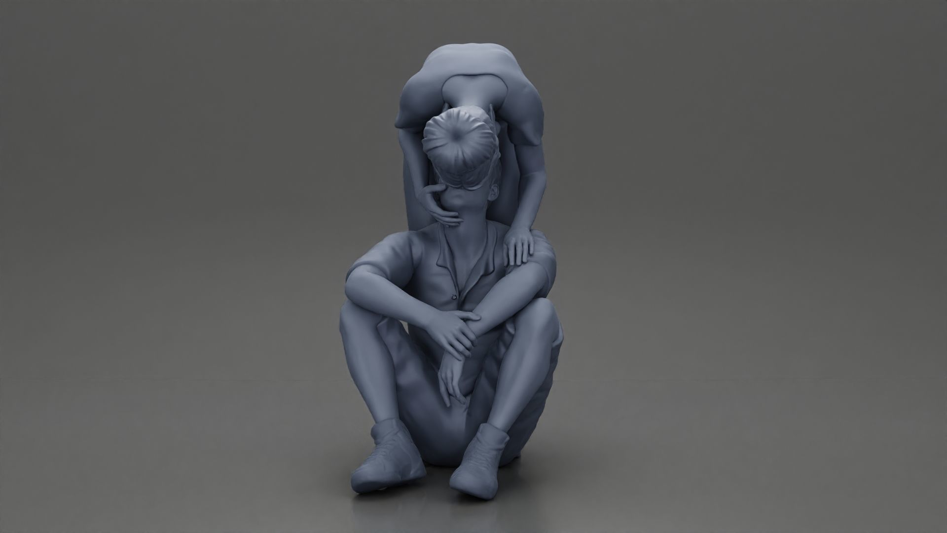 girl standing behind boyfriend touching face while he sits 3D print model_13
