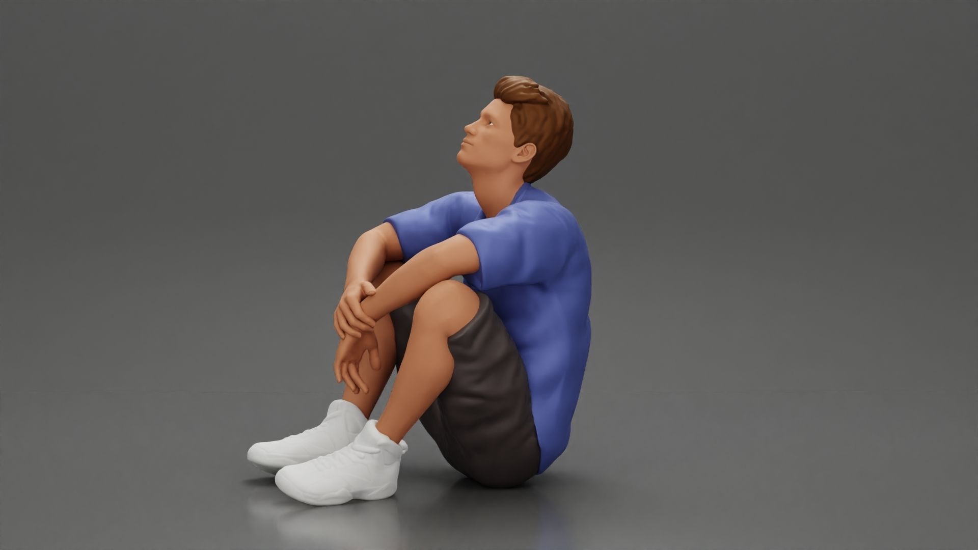 girl standing behind boyfriend touching face while he sits 3D print model_17