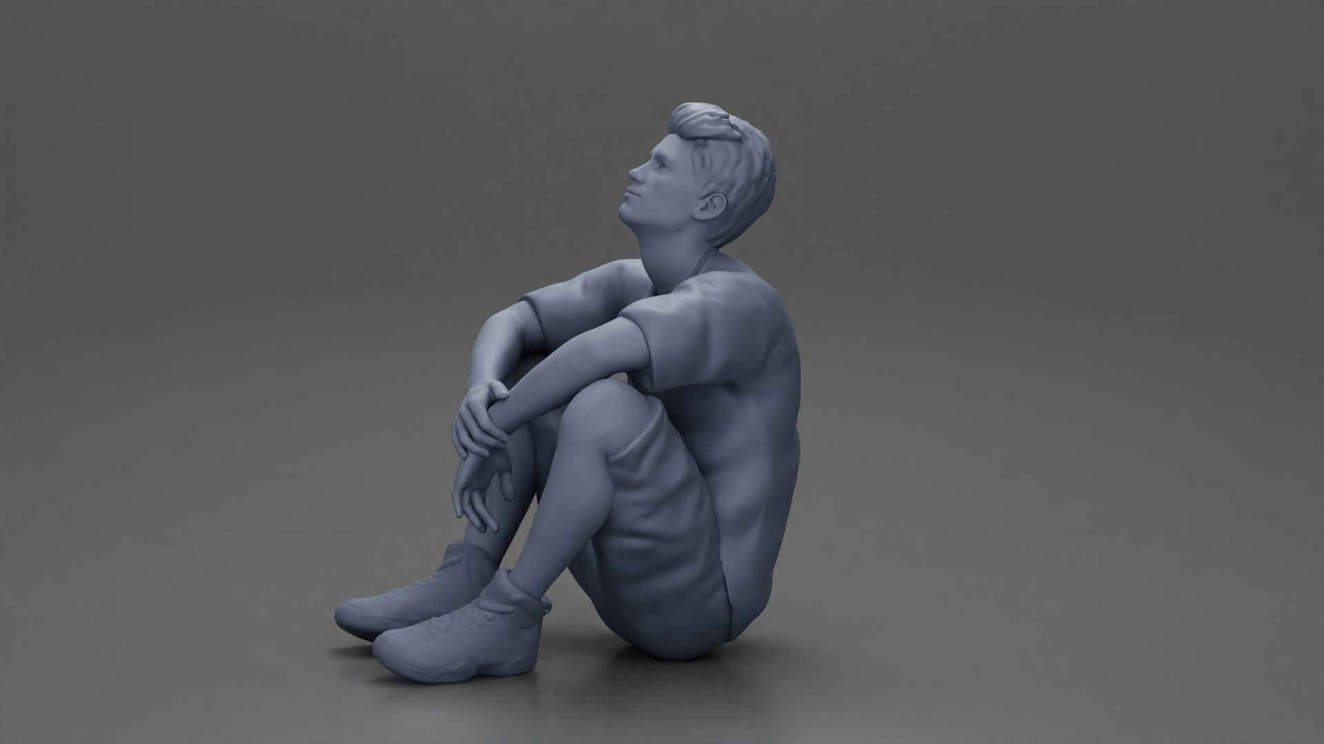 girl standing behind boyfriend touching face while he sits 3D print model_23
