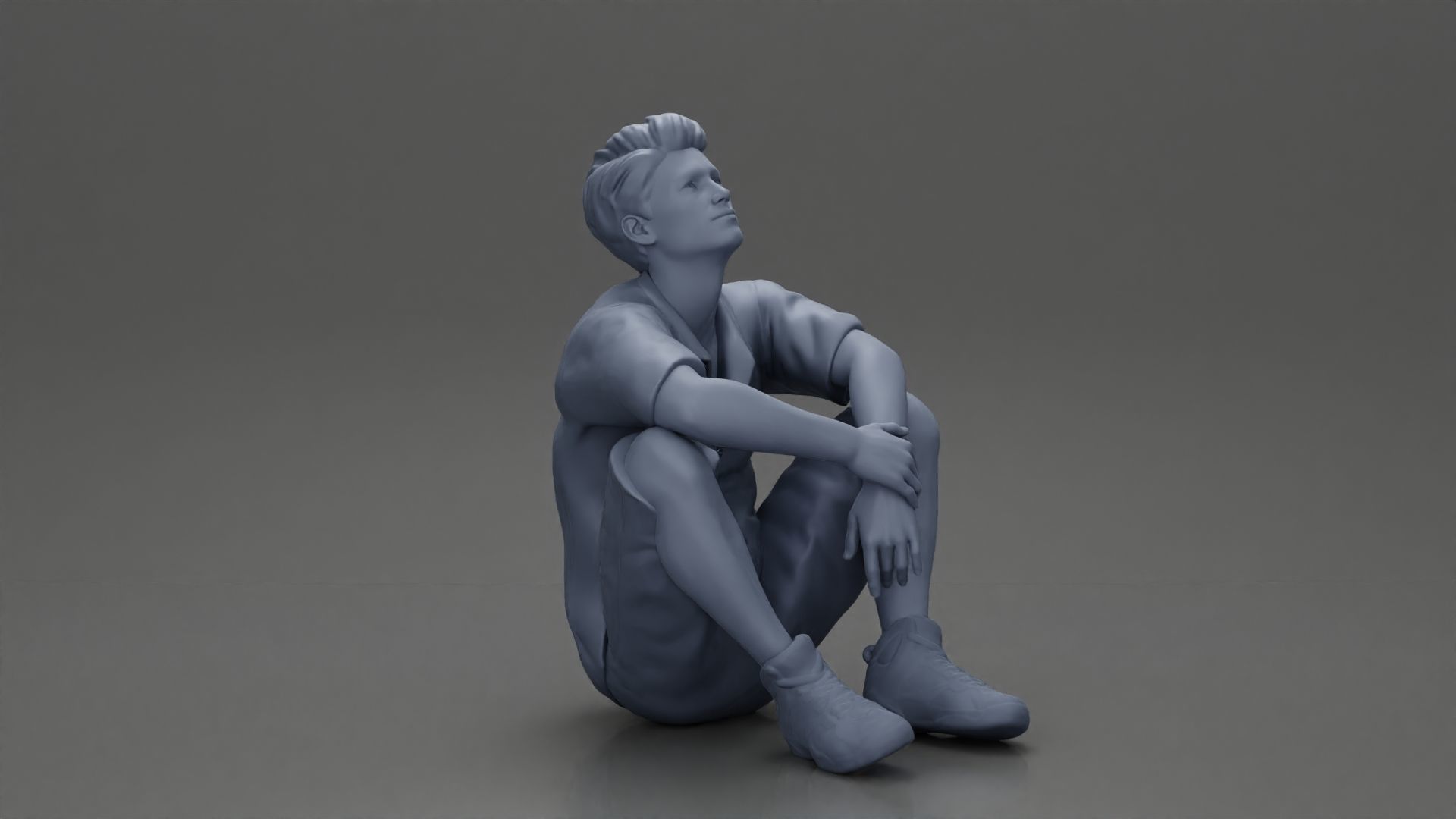 girl standing behind boyfriend touching face while he sits 3D print model_19