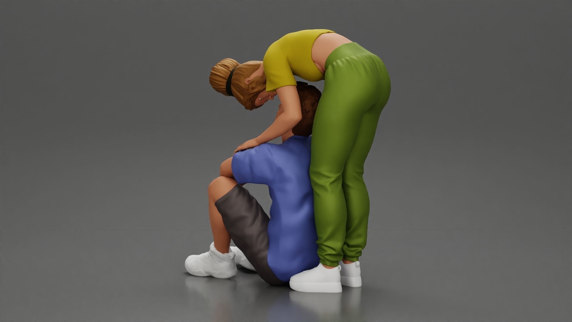 girl standing behind boyfriend touching face while he sits 3D print model_5