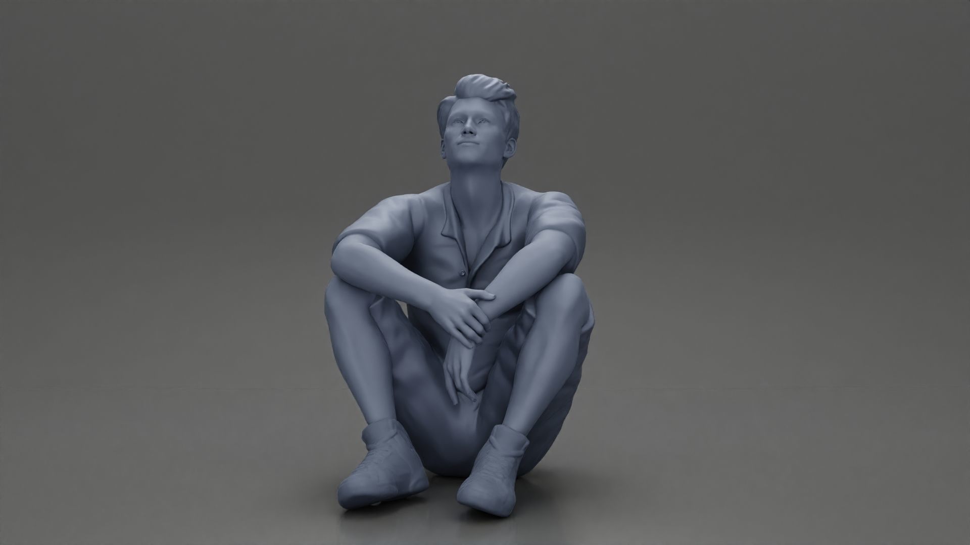 girl standing behind boyfriend touching face while he sits 3D print model_24