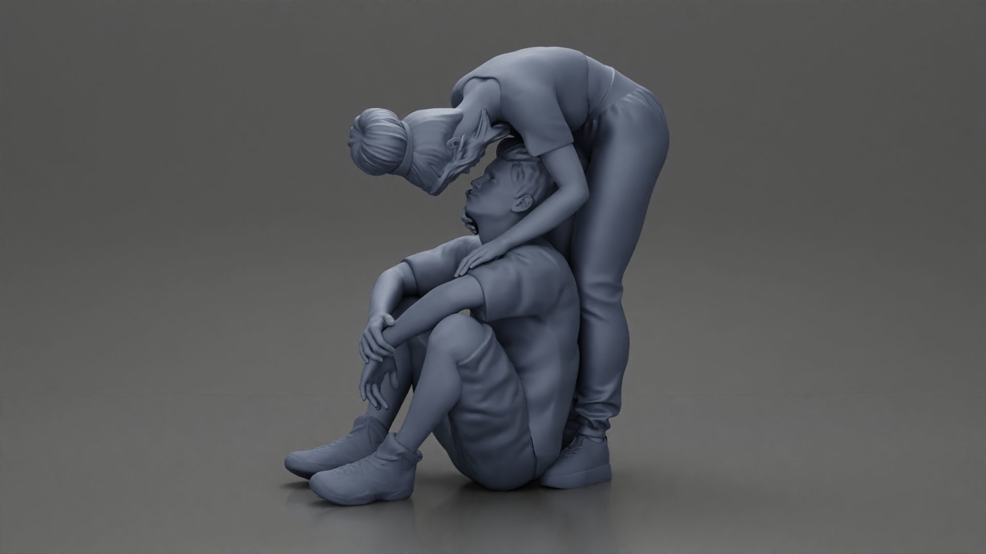 girl standing behind boyfriend touching face while he sits 3D print model_12