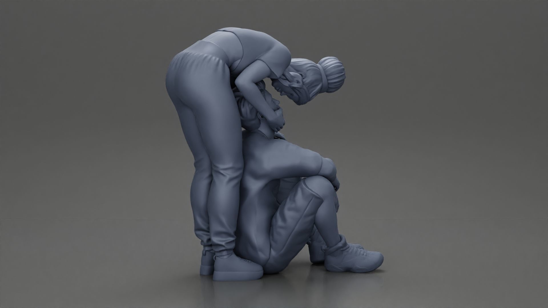 girl standing behind boyfriend touching face while he sits 3D print model_9