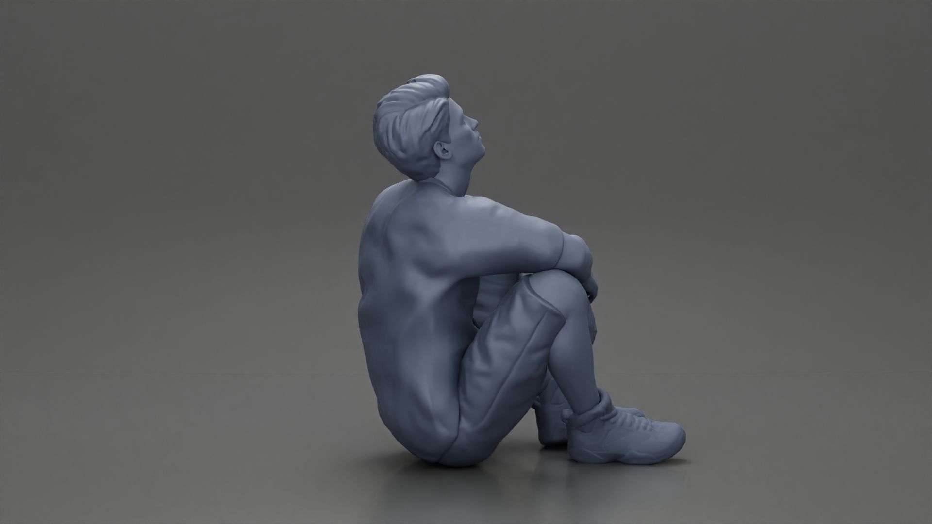 girl standing behind boyfriend touching face while he sits 3D print model_20