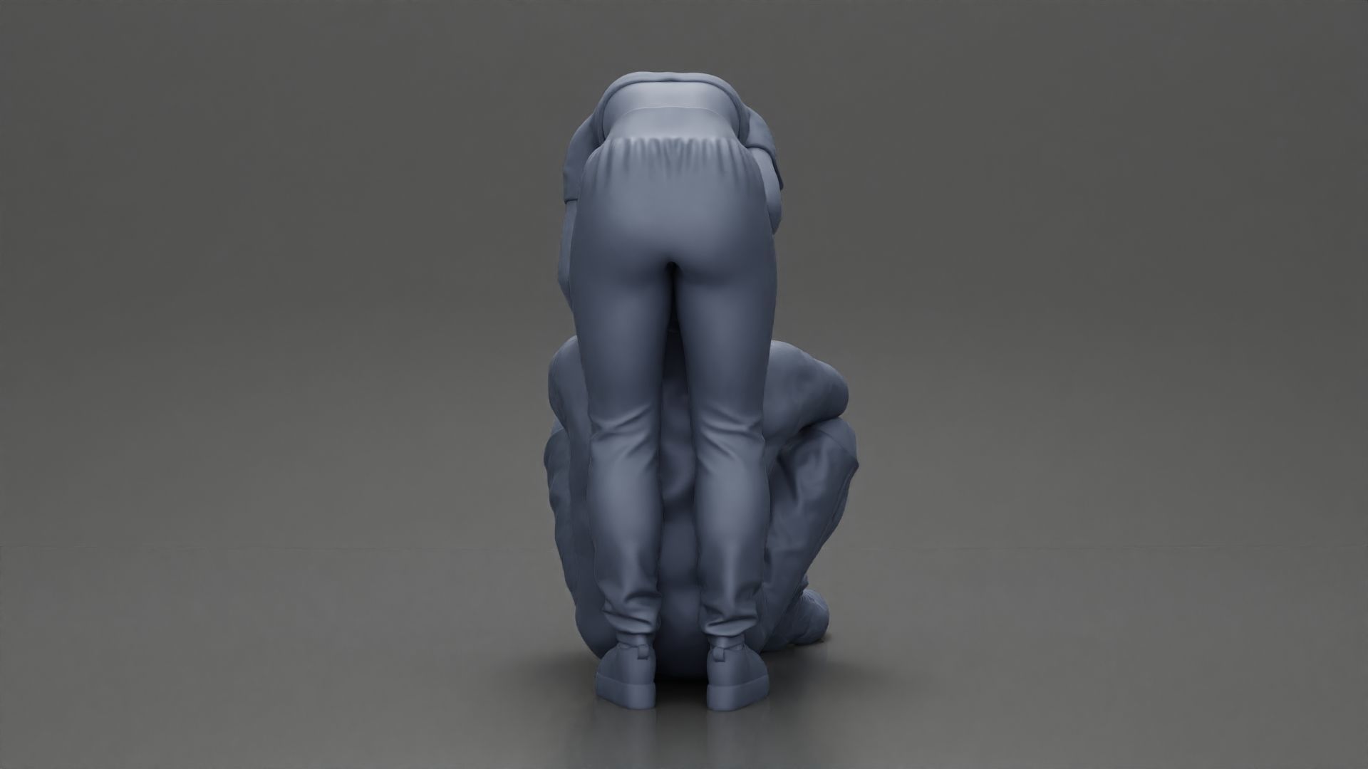 girl standing behind boyfriend touching face while he sits 3D print model_10