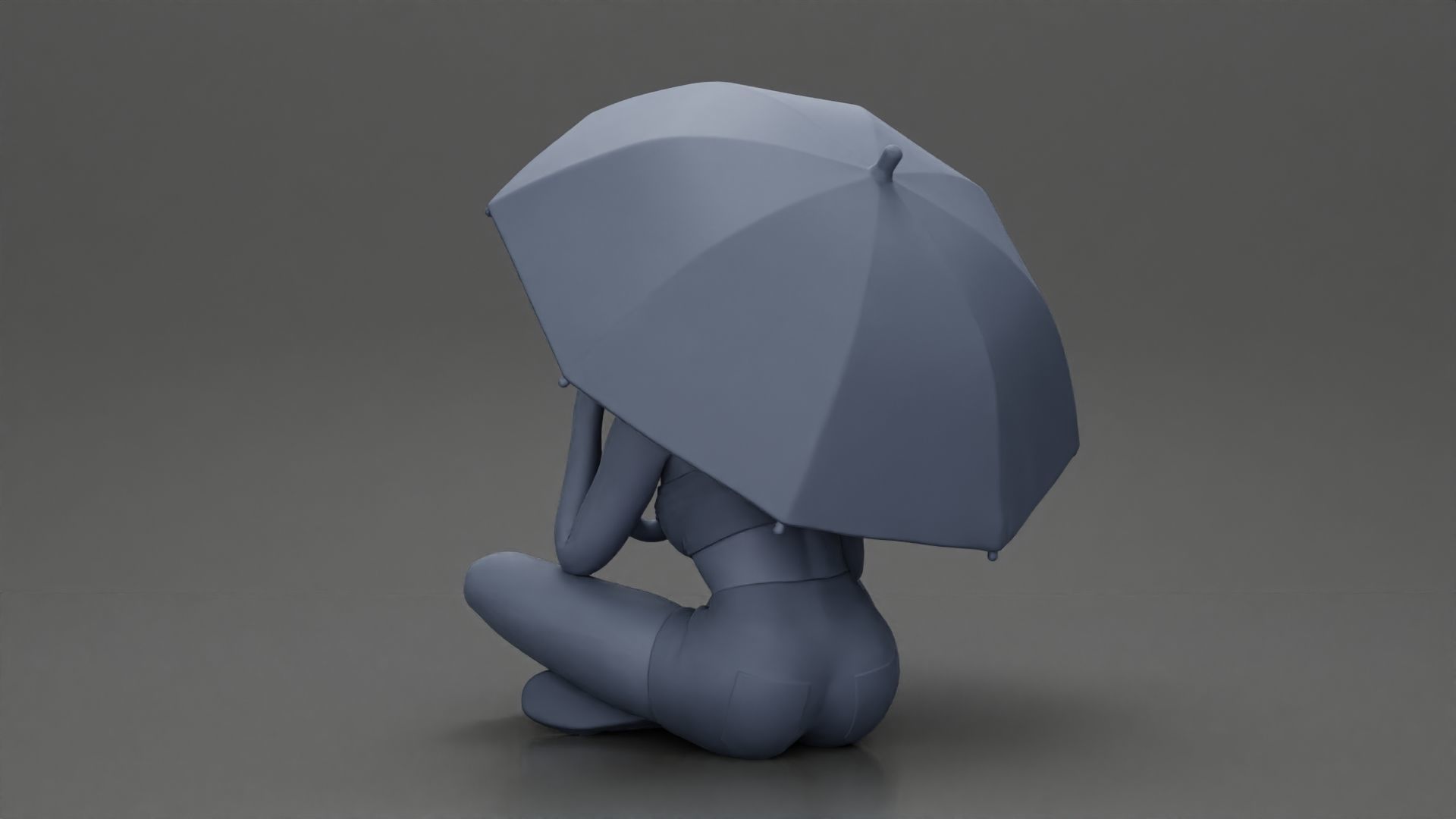 Pretty Girl with an Umbrella in bra and Shorts Sitting 3D print model_10