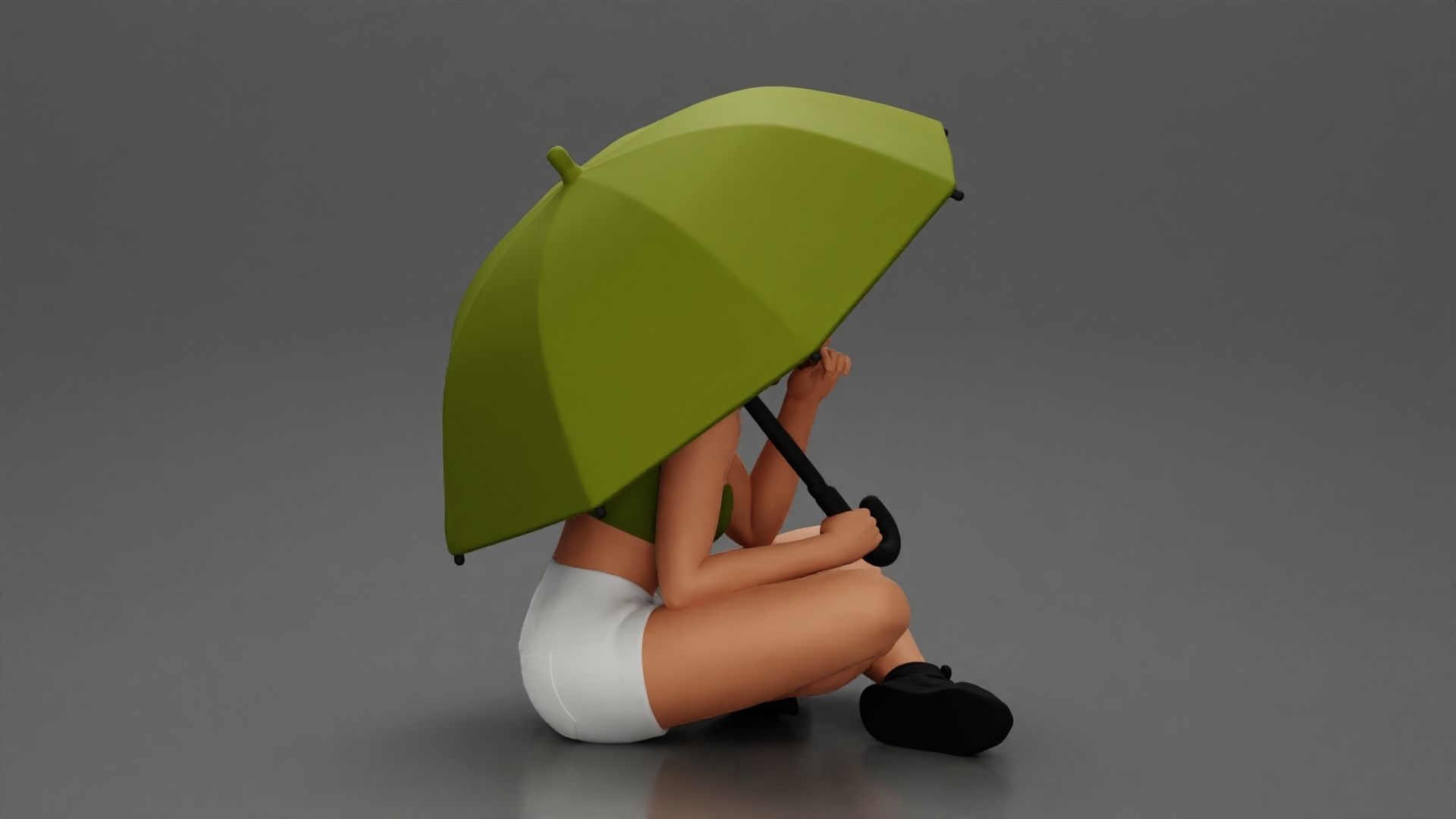 Pretty Girl with an Umbrella in bra and Shorts Sitting 3D print model_2