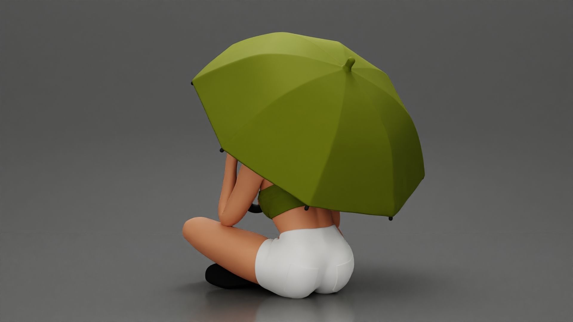 Pretty Girl with an Umbrella in bra and Shorts Sitting 3D print model_4